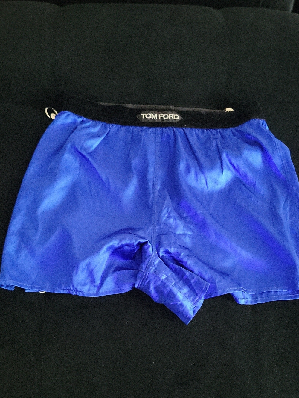 Tom Ford Black-Waistband Royal Blue Silk Shorts Size Small - Picture 6 of 9